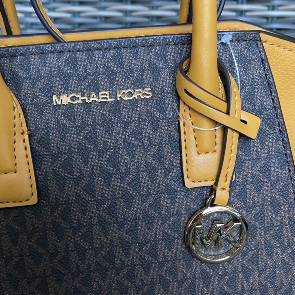 Michael Kors Avril Small Marigold Signature PVC Top Zip Satchel Crossbody Bag - Picture 15 of 16
